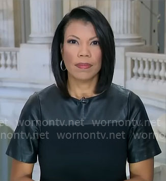 Nikole Killion's black leather short sleeve dress on CBS Mornings