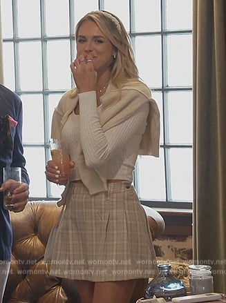 Olivia's beige plaid mini skirt on Southern Charm
