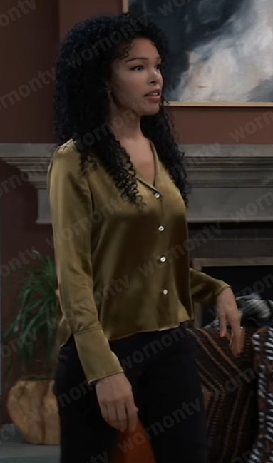 Portia's gold button down blouse on General Hospital