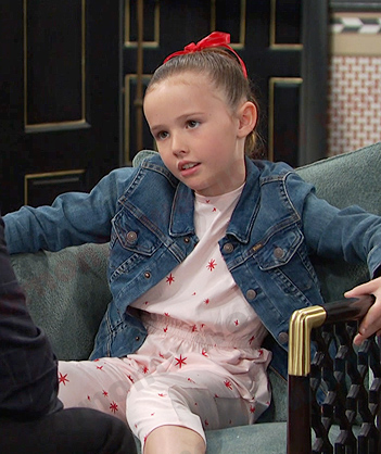 Rahcel's pink star print jumpsuit and denim jacket on Days of our Lives