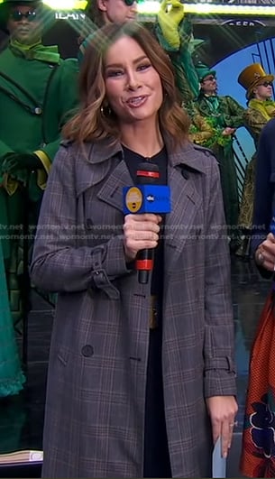 Rebecca's grey plaid trench coat on Good Morning America