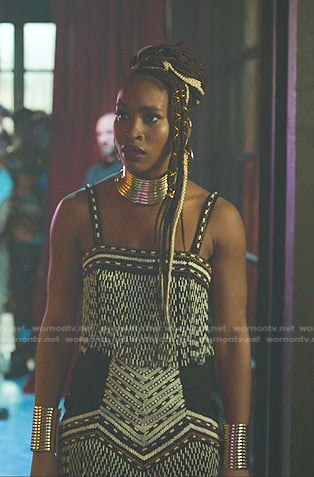 Rocío’s beaded fringed top and skirt on Elite