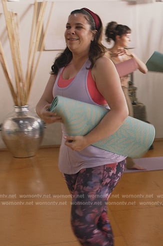 Sara's purple floral print leggings on All Rise