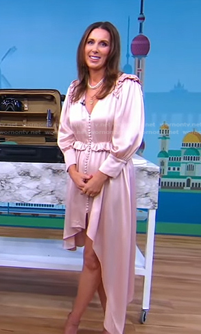 Sarah Eggenberger's pink button front high and low dress on Good Morning America