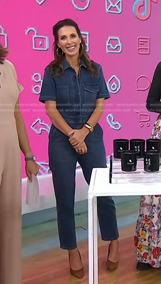 Sarah Eggenberger's short sleeve denim jumpsuit on Today
