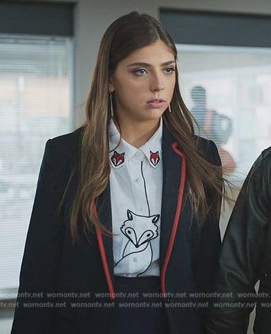 Sara's white fox embroidered top on Elite