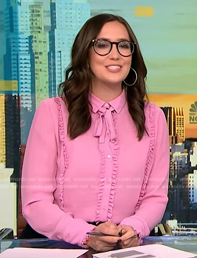 Savannah's pink ruffle blouse on