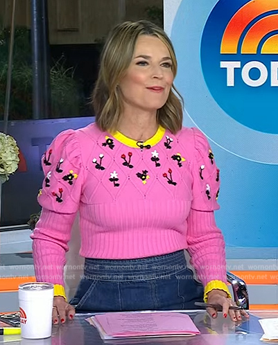 Savannah's pink floral embroidered sweater on Today