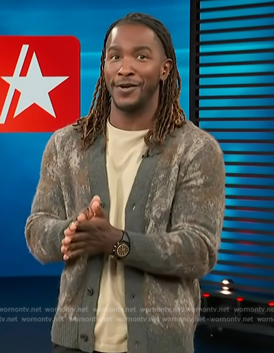 Scott's floral print cardigan on Access Hollywood