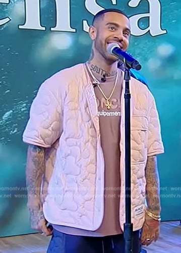 Vic Mensa's pink padded jacket and tee on Tamron Hall Show