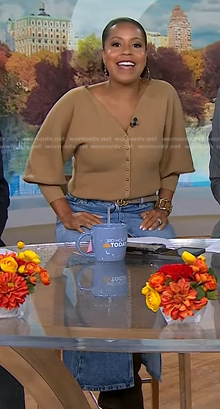 Sheinelle's camel cardigan and belt on Today