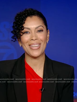 Shirleen Allicot's red asymmetric neck top on Good Morning America