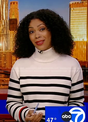 Shirleen's white striped turtleneck sweater on Good Morning America