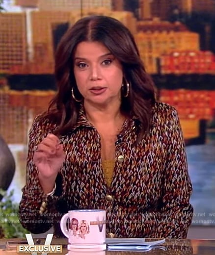Ana's geometric print jacket and pants on The View