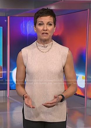 Stephanie's beige ribbed sleeveless sweater on NBC News Daily
