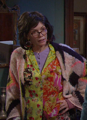 Susan's mixed print shirt and cardigan on Days of our Lives