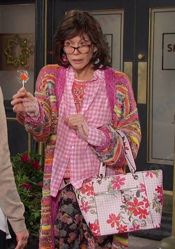 Susan's multicolor stripe cardigan and check shirt on Days of our Lives