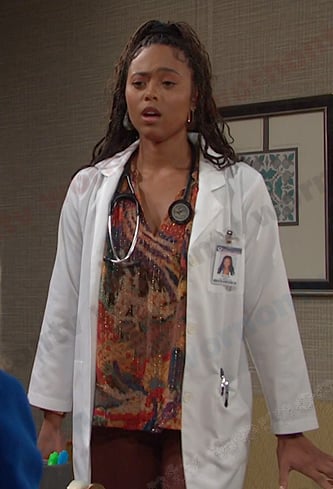 Talia's metallic printed top on Days of our Lives