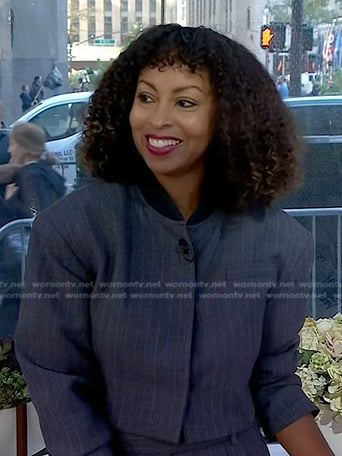 Talia Parkinson's grey pinstripe jacket and pants on Today