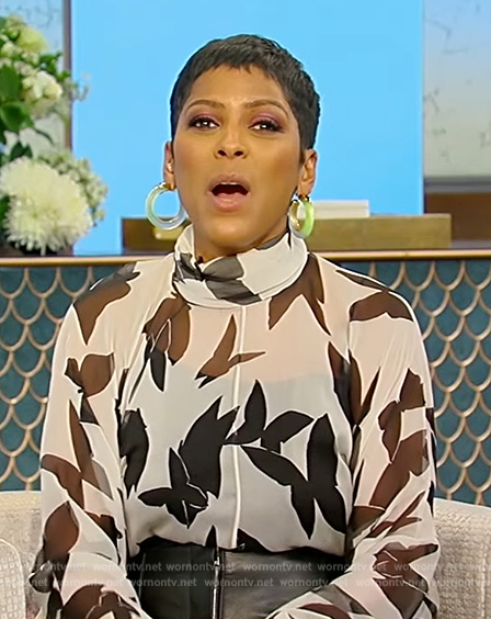 Tamron's butterfly print blouse on Tamron Hall Show