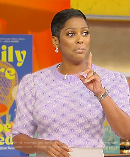 Tamron's lavender check top on Tamron Hall Show
