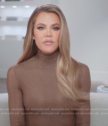 Khloe's turtleneck embellished confessional top on The Kardashians