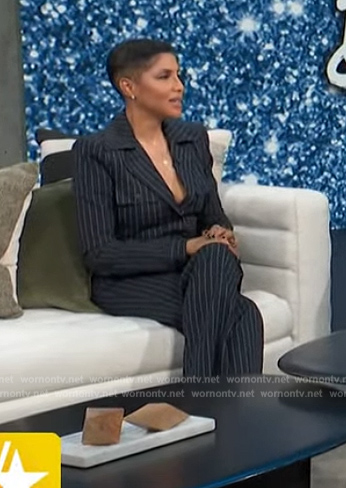 Toni Braxton's pinstripe jumpsuit on Access Hollywood