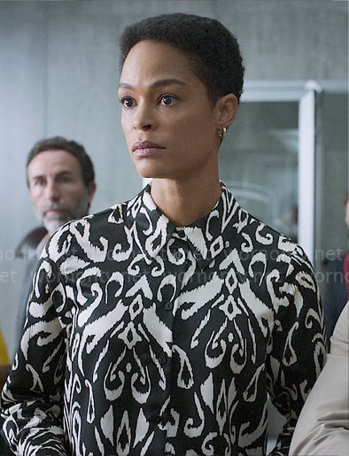 Virginia's black and white ikat print blouse on Elite