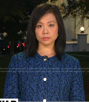 Weijia Jiang's blue tweed jacket on CBS Evening News