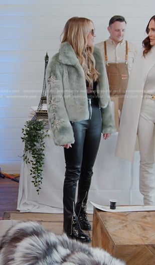 Whitney's green fur jacket and leather pants on The Real Housewives of Salt Lake City