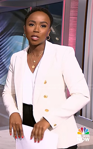 Zinhle's white double breasted blazer on NBC News Daily