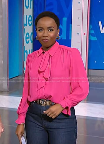 Zinhle Essamuah's pink ruffle cuff blouse on NBC News Daily