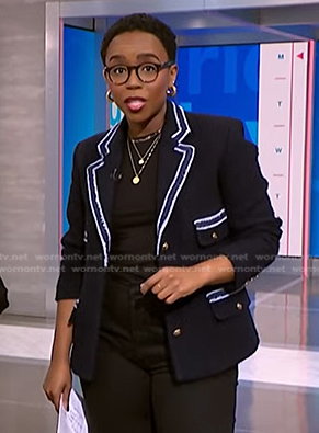 Zinhle's black tweed trim blazer on NBC News Daily