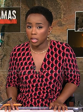 Zinhle's pink geometric print wrap dress on NBC News Daily