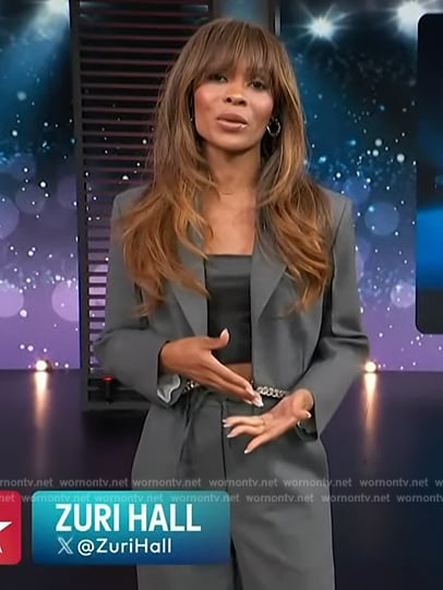 Zuri's gray chain embellished blazer on Access Hollywood