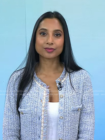 Dr. Roshini Rajapaksa's blue tweed jacket on Today