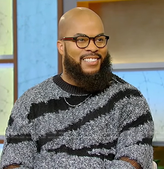 JJ Hairston's gran zebra stripe sweater on Tamron Hall Show