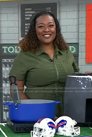 Tiffany Derry's green zip front jumpsuit on Today