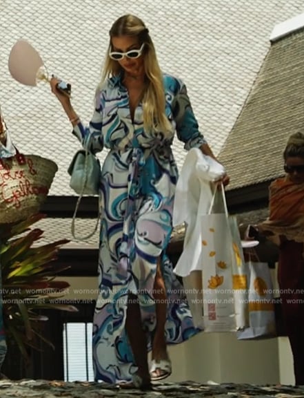 Alexia's blue printed shirtdress on The Real Housewives Ultimate Girls Trip