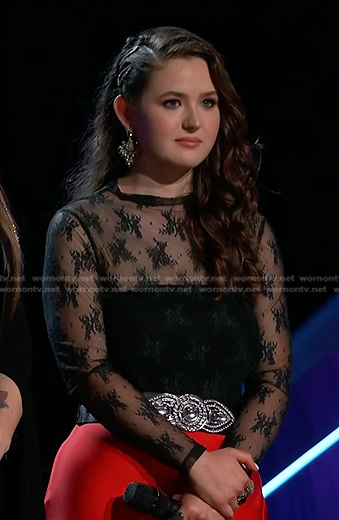 Alison Albrecht's black floral mesh top on the Voice