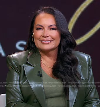 Angie Martinez's green cropped leather blazer on Good Morning America