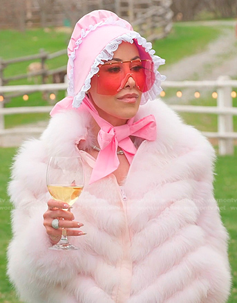 Angie's pink shield sunglasses on The Real Housewives of Salt Lake City