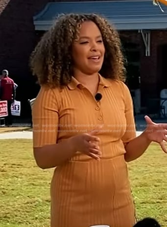 Antonia Hylton's orange ribbed polo and skirt on Today