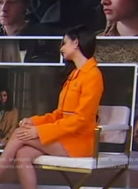 Aria Mia Loberti's orange crop jacket and skirt on Good Morning America