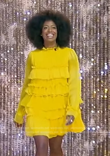 Brandee Younger's yellow ruffle mini dress on Tamron Hall Show