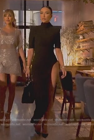 Bre's black turtleneck slit dress on Selling Sunset