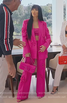 Bre's pink floral applique blazer and pants on Selling Sunset