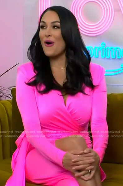 Brie's pink drape dress on Access Hollywood