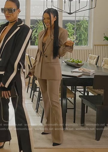 Bre's khaki blazer and vest on Selling Sunset