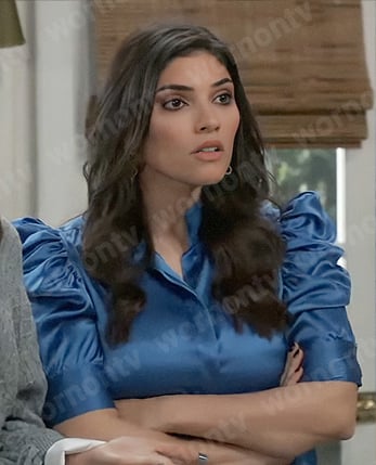 Brook Lynn's blue satin puff sleeve shirt on General Hospital